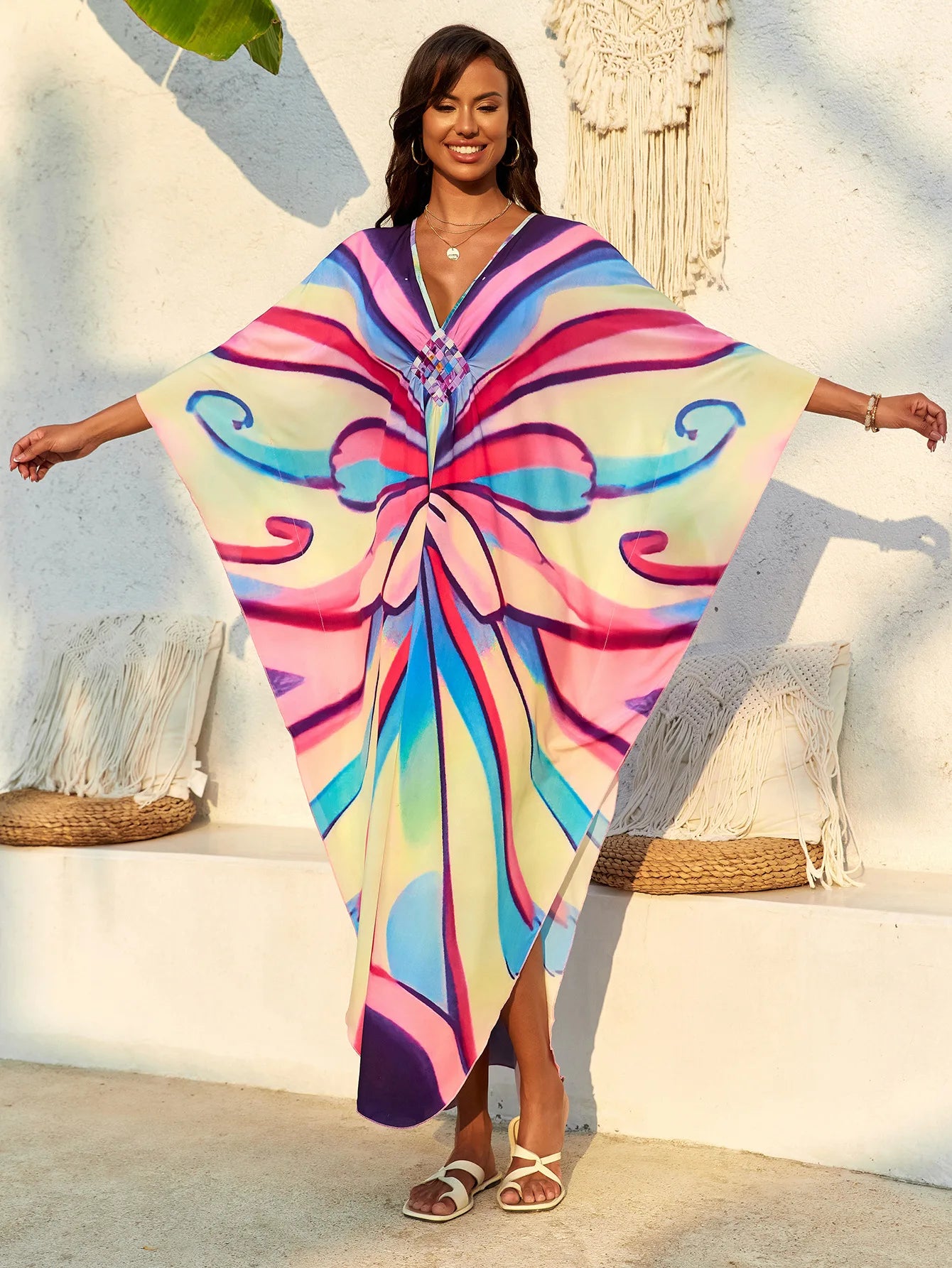 Women’s Flowing Caftan Cover-Up – Beach & Poolside Elegance
