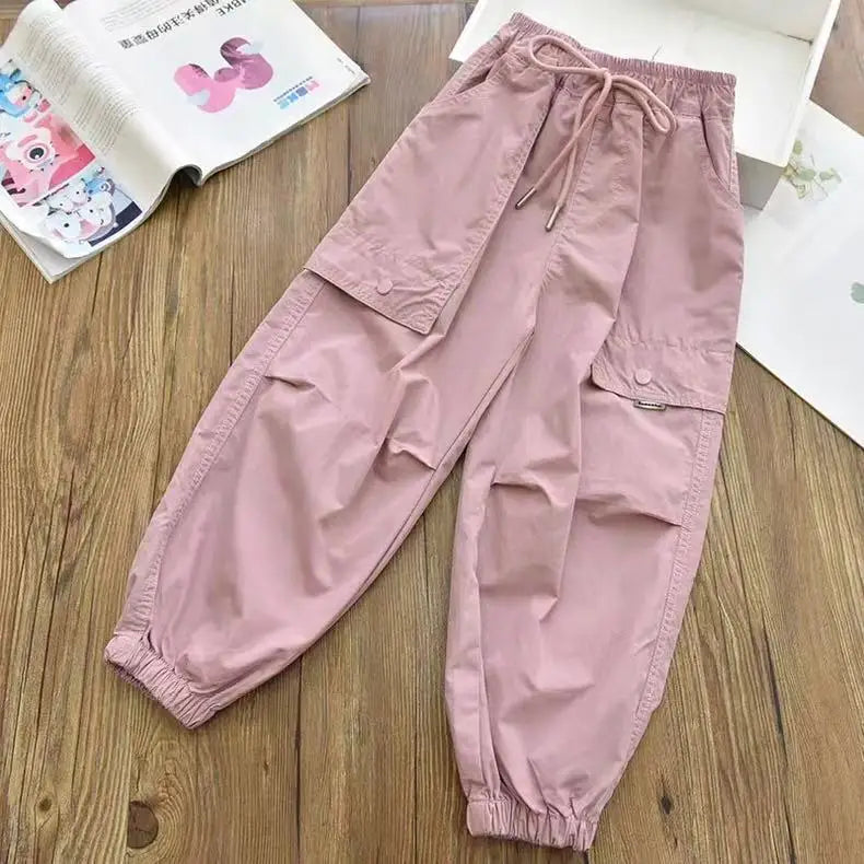 Girls' Cargo Jogger Pants with Drawstring Waist