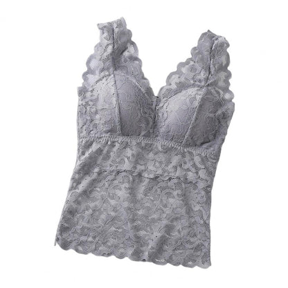 Women’s Lace V-Neck Tank Top – Soft Stretch Bralette Style