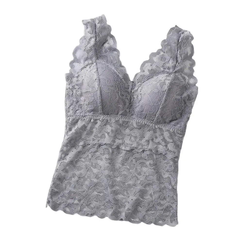 Women’s Lace V-Neck Tank Top – Soft Stretch Bralette Style
