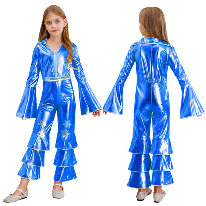 Girls’ Metallic Bell Bottom Jumpsuit – Retro Theme Night Costume