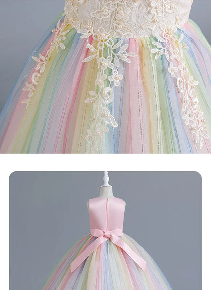 Girls’ Rainbow Tulle Formal Gown