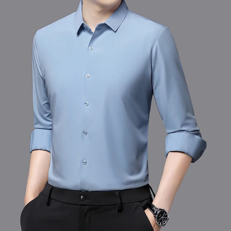 Men’s Ultra-Stretch Long-Sleeve Shirt – Silky Feel, Smart Casual Fit