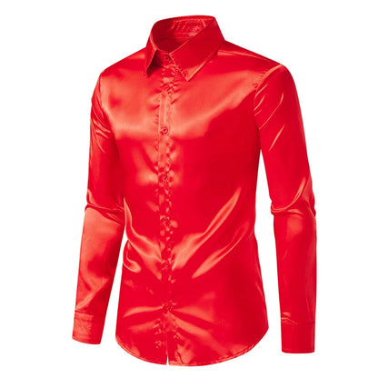 Men’s Satin Dress Shirt – Long Sleeve Formal Button Down