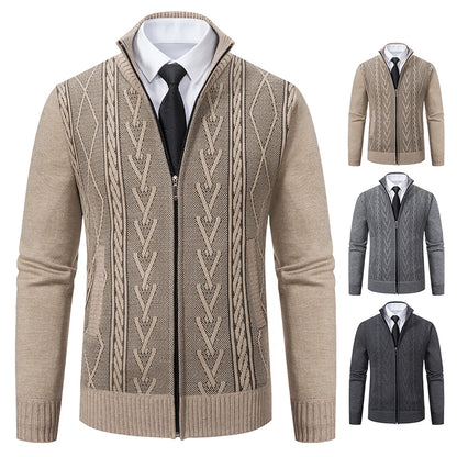 Men’s Cable Knit Zip-Up Sweater – Warm, Winter Casual, Soft Knit
