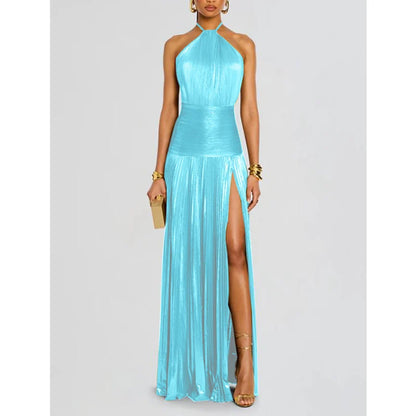 Women’s Halter Evening Gown – Floor-Length, High-Slit Elegance