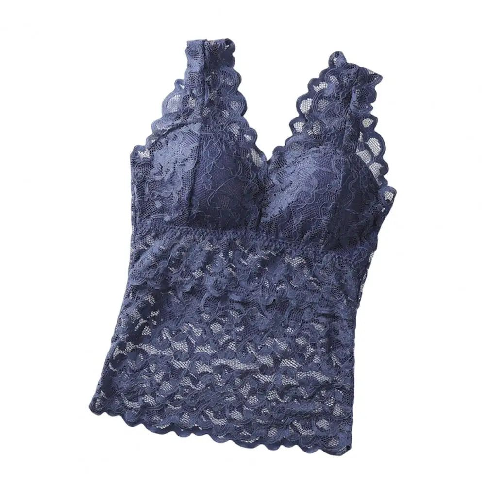Women’s Lace V-Neck Tank Top – Soft Stretch Bralette Style