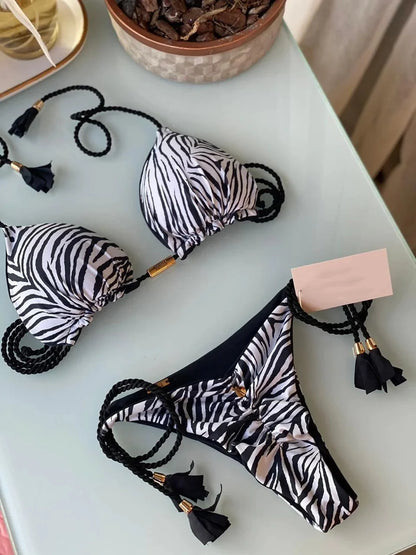 Women’s Braided Triangle Bikini Set – Two-Piece, Adjustable Fit