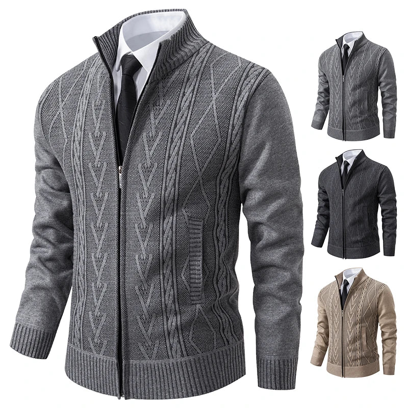 Men’s Cable Knit Zip-Up Sweater – Warm, Winter Casual, Soft Knit