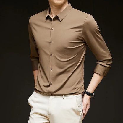 Men’s Ultra-Stretch Long-Sleeve Shirt – Silky Feel, Smart Casual Fit