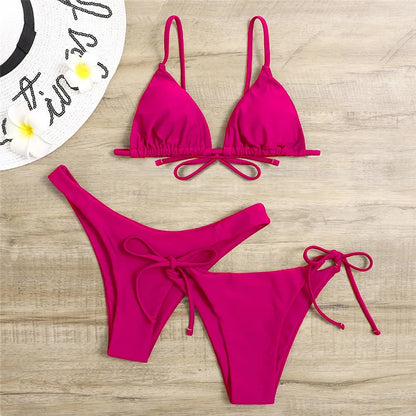 Women's 3-Piece Triangle Bikini Set – Tie Side Swimwear