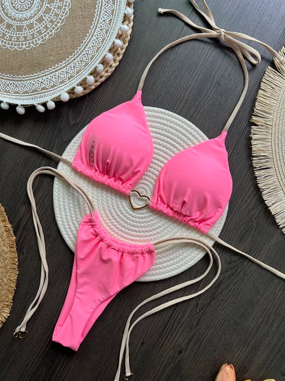 Halter Solid Triangle Bikini Set