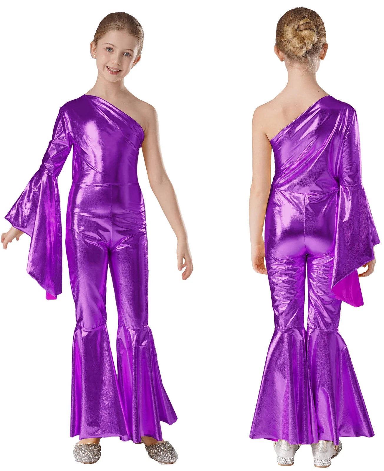 Girls’ Metallic Bell Bottom Jumpsuit – Retro Theme Night Costume