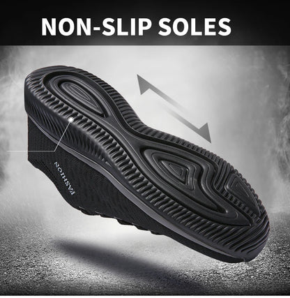 Men’s Knit Running Sneakers – Lightweight Breathable Trainers – Black – 40