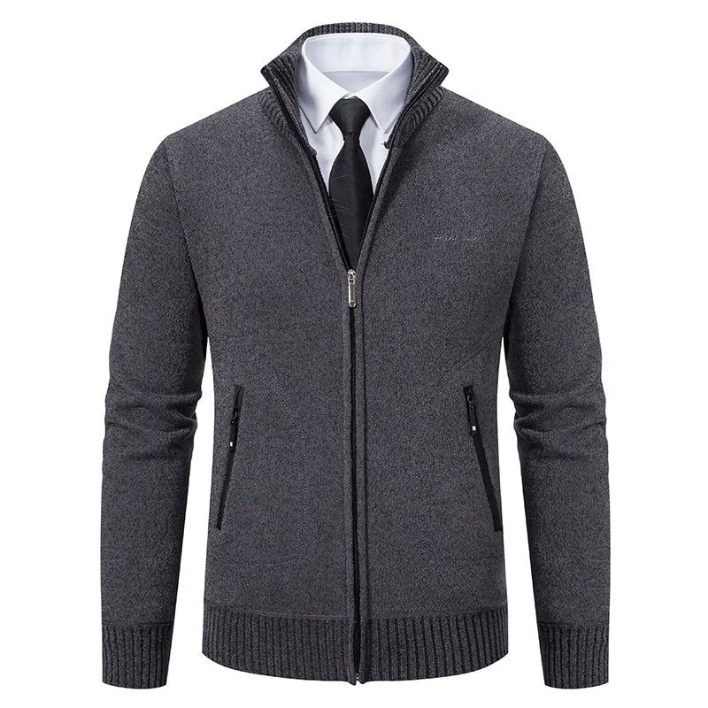Men’s Stand-Collar Zip Knit Cardigan – Thick, Warm, Everyday Layer