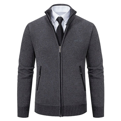 Men’s Stand-Collar Zip Knit Cardigan – Thick, Warm, Everyday Layer