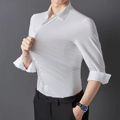 Men’s Ultra-Stretch Long-Sleeve Shirt – Silky Feel, Smart Casual Fit