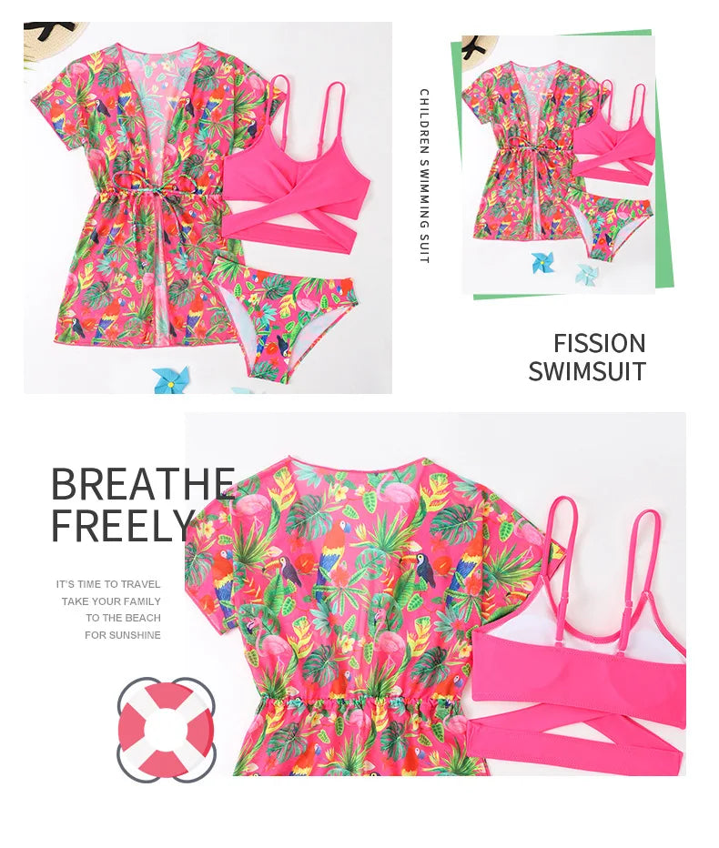 Girls 3-Piece Swimsuit Set — Bikini, Briefs and Cover-Up