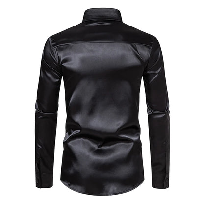 Men’s Satin Dress Shirt – Long Sleeve Formal Button Down