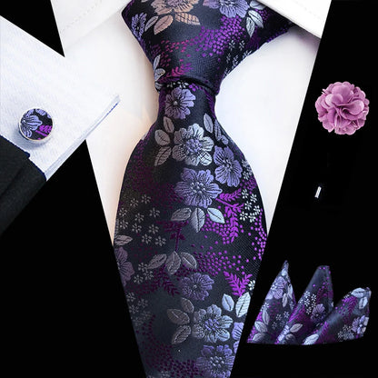 Men’s Floral Necktie Set – Tie, Pocket Square & Cufflinks