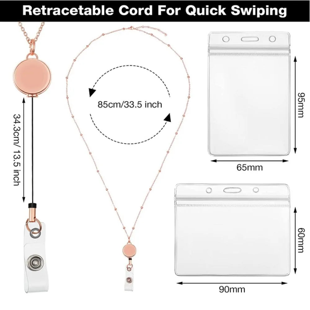 Stainless Steel Beaded Retractable Cruise Lanyard – Waterproof ID Badge Holder