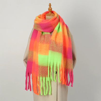 Women’s & Teens Plaid Fringe Scarf – Oversized Warm Wrap