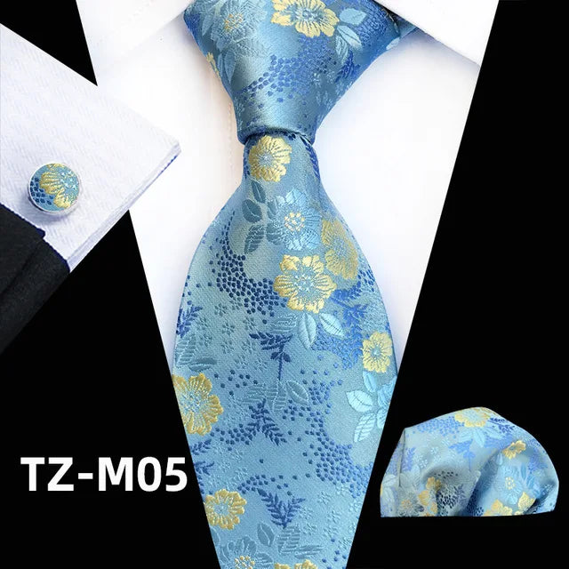 Men’s Floral Necktie Set – Tie, Pocket Square & Cufflinks