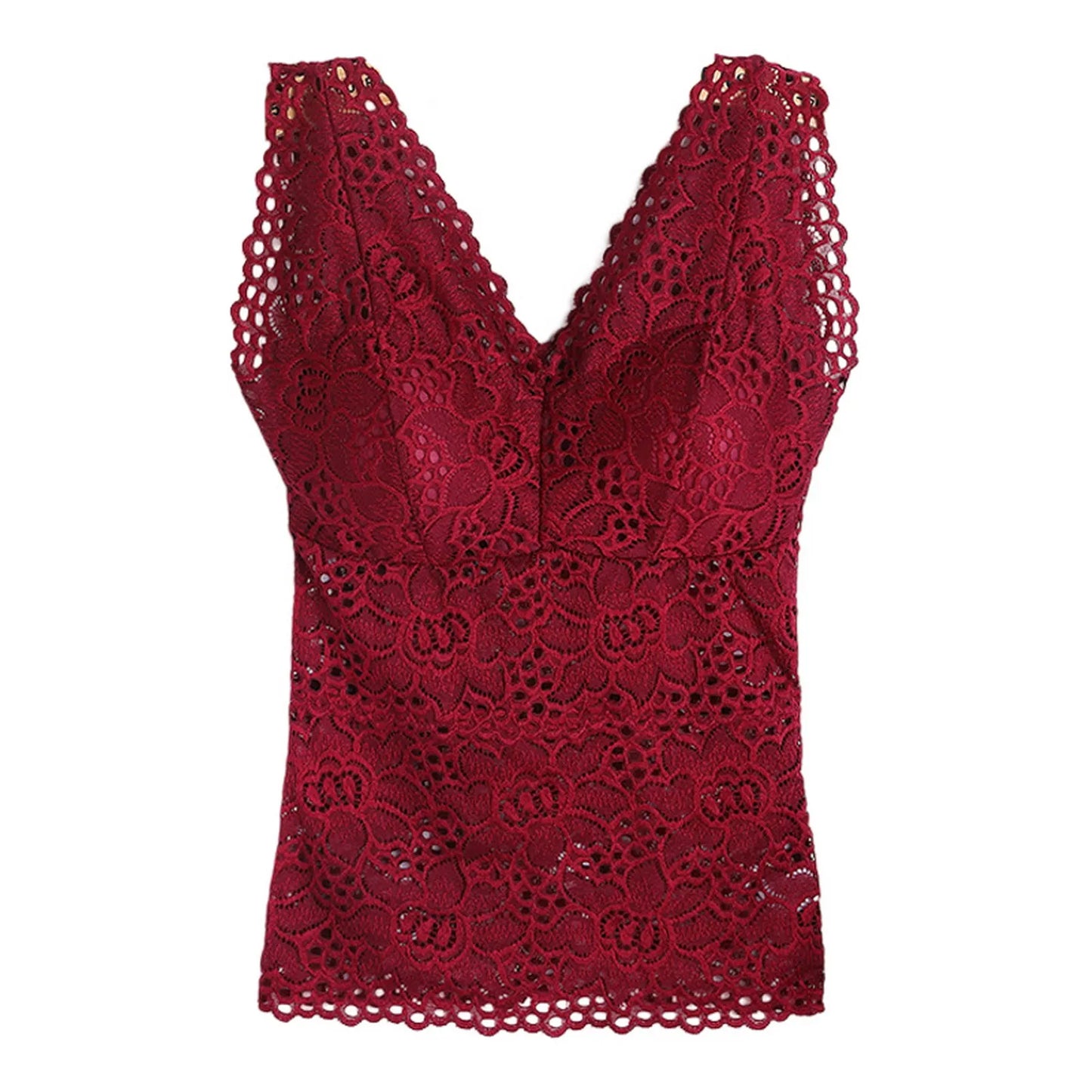 Women’s Lace V-Neck Tank Top – Soft Stretch Bralette Style