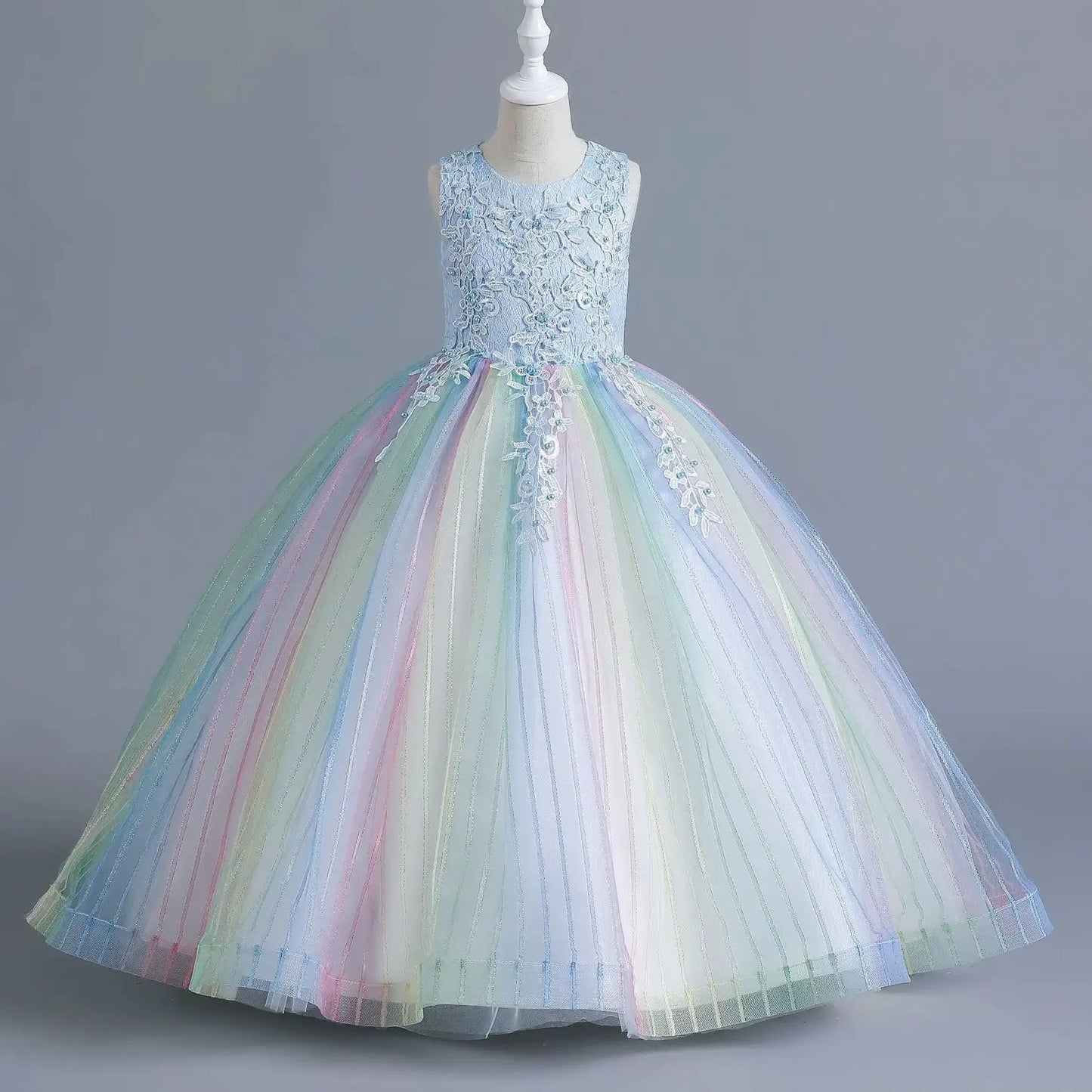 Girls’ Rainbow Tulle Formal Gown