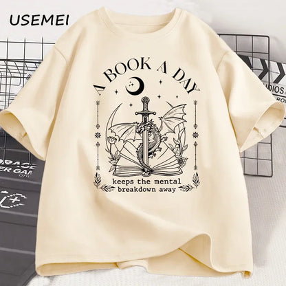 Unisex Graphic Cotton Tee – “A Book a Day” Fantasy Reader Shirt - The Dock Drop