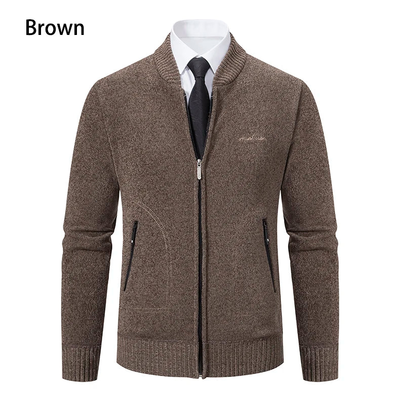 Men’s Stand-Collar Zip Knit Cardigan – Thick, Warm, Everyday Layer