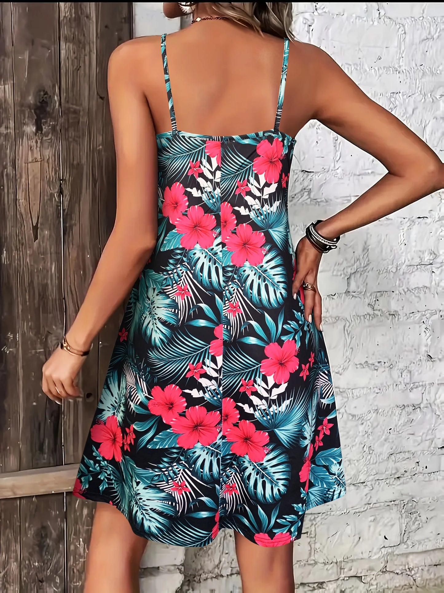 Tropical Print V-Neck Sundress