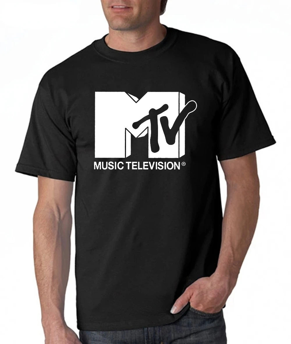Men’s 80s Graphic T – Shirt – Retro Music Print Tee – Black Classic Logo – S