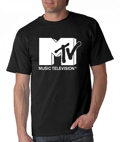 Men’s 80s Graphic T – Shirt – Retro Music Print Tee – Black Classic Logo – S