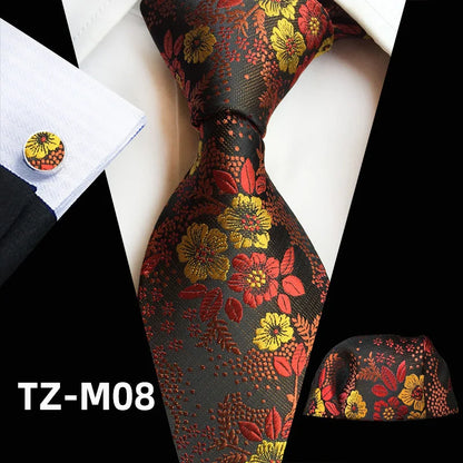 Men’s Floral Necktie Set – Tie, Pocket Square & Cufflinks