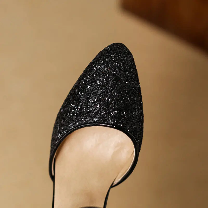 Women's Glitter Closed-Toe Kitten Heels with Ankle Strap