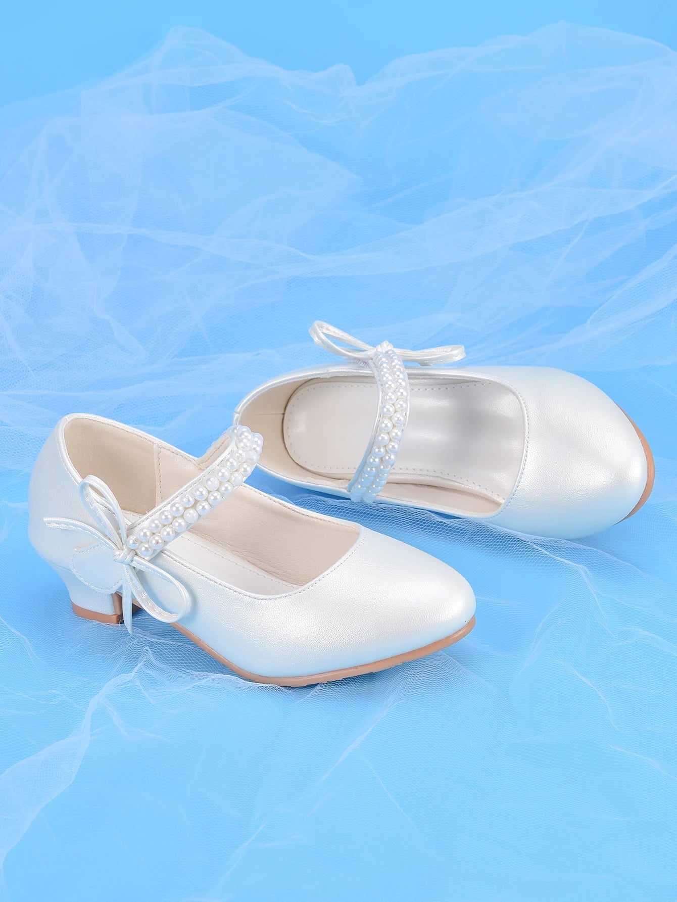 Girls' Princess Fashion High Heels, White, Ideal For Dresses, Performances, Birthday Parties