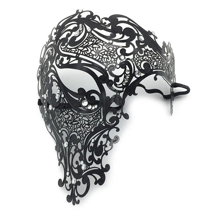Venetian Metal Masquerade Half Mask – Golden Intricate Design