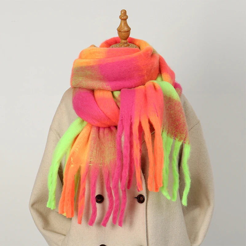 Women’s & Teens Plaid Fringe Scarf – Oversized Warm Wrap