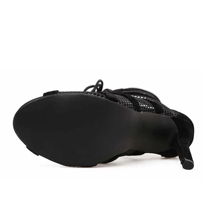 Women’s Mesh Lace-Up Heels – Peep Toe, High Heel