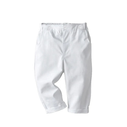 Boys White Formal Outfit Set – Shirt, Bow Tie & Suspenders
