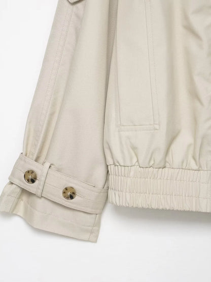 Women’s Short Faux-Fur Collar Trench Coat – Double-Breasted Jacket