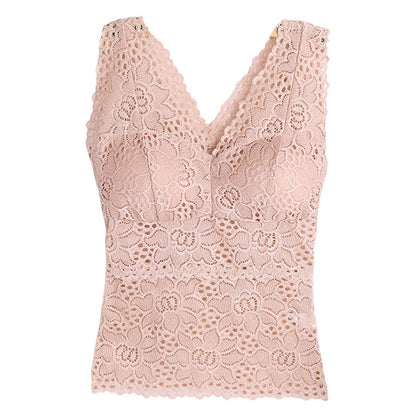 Women’s Lace V-Neck Tank Top – Soft Stretch Bralette Style