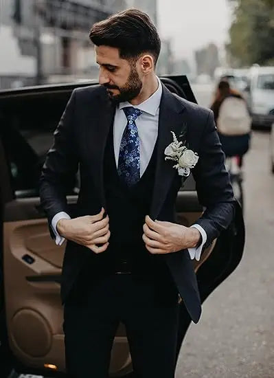 Men’s Floral Necktie Set – Tie, Pocket Square & Cufflinks
