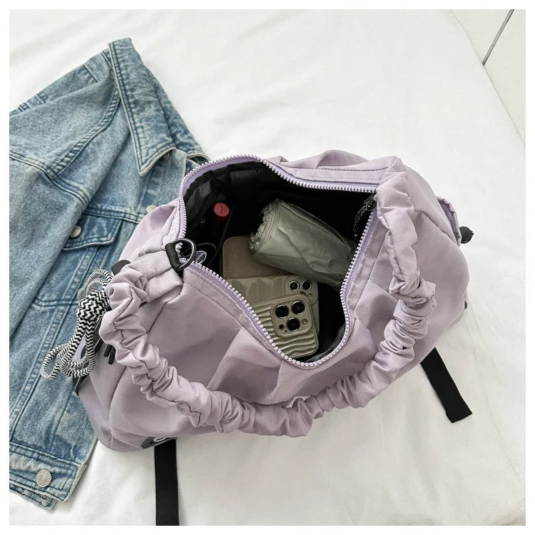 Women’s Ruched Gym Bag – Shoe Pocket, Wet Compartment & Yoga Mat Strap