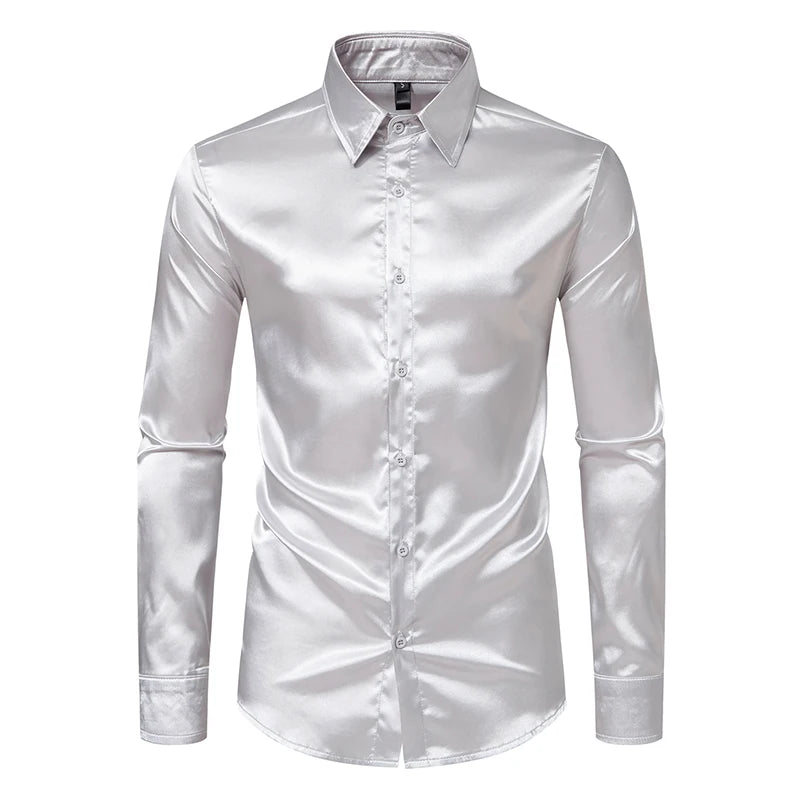 Men’s Satin Dress Shirt – Long Sleeve Formal Button Down