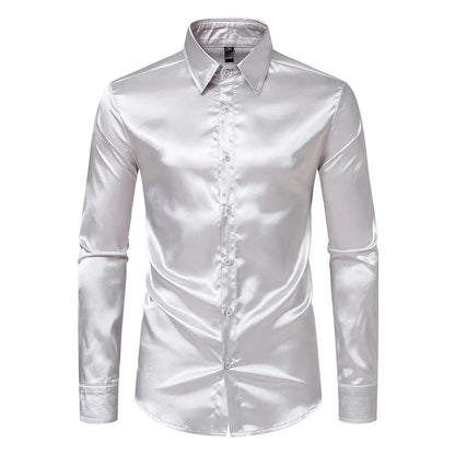 Men’s Satin Dress Shirt – Long Sleeve Formal Button Down