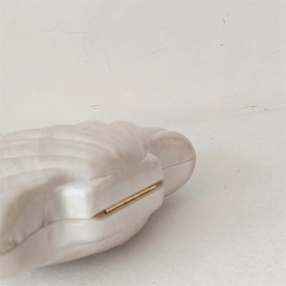 Shell Clutch Evening Bag – Beaded Handle, Formal Elegance