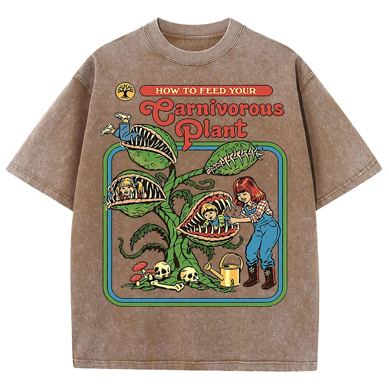 Carnivorous Plant Vintage Washed Tee – 100% Cotton Graphic T-Shirt