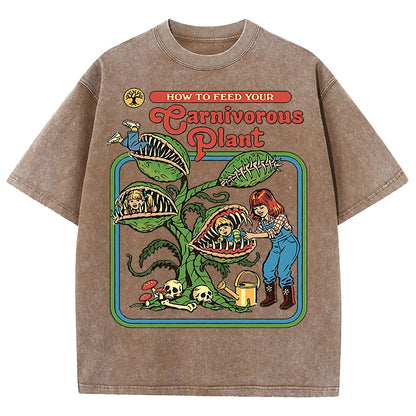 Carnivorous Plant Vintage Washed Tee – 100% Cotton Graphic T-Shirt